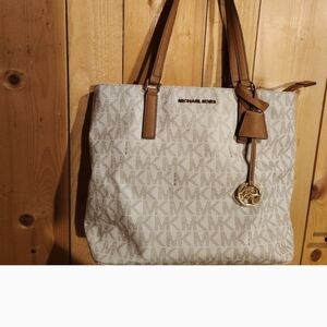Michael Kors White and Tan Tote Bag